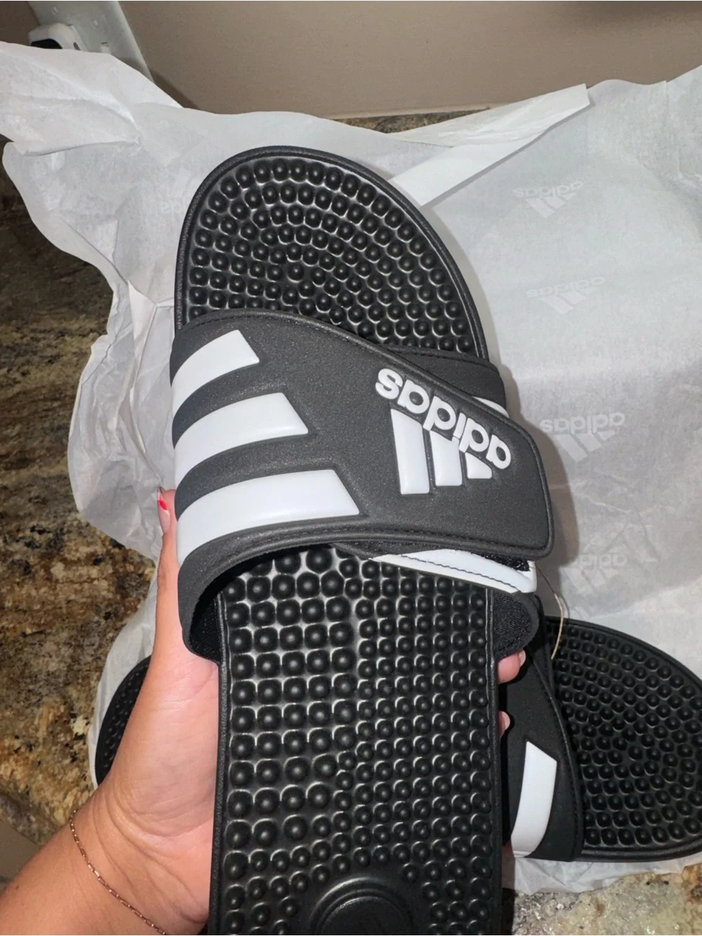 Adidas Men’s 13 / Women’s 14 Black/White Slide Sandals - BNWT in box